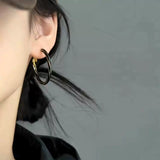 popular black gold color matching earrings 925 silver needle simple twist circle earrings  style exaggerated large earrings