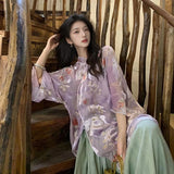 Guofeng New Heavy Industry Embroidery Light Purple Long Mulberry Silk Shirt Design Temperament Top Women's M5123