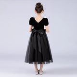 Kamames  European and American Foreign Trade Black Piano Performance Wear Host Small V-neck Slim Princess Recite Violin Girl's Dress