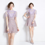 Light luxury temperament dress, summer  retro lace splicing fishtail skirt, thin and advanced, small skirt women