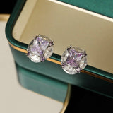 2025 Simple temperament versatile niche design earrings women's s925 silver needle earrings high-end super flash pink zircon stud earrings
