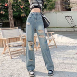 kamames Multi-Button High Waist Adjustable Wide Leg Jeans Women's Spring and Summer Small Loose Beggar Ripped Straight-Leg Trousers