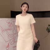 Summer light luxury high-end sense fashion temperament A-shaped skirt colored bead round neck small fragrant dress women N4041