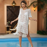 2025Popular,  popular summer new beach skirt women solid color sexy knitted beach bikini swimsuit blouse sunscreen clothing