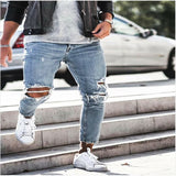 2025 Popularan station denim ripped men's pants 2025 autumn slim and thin new elastic trousers men's pants