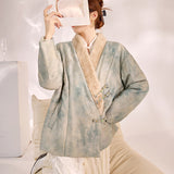 new Chinese women's clothing autumn and winter high-end embroidery V-neck feather splicing new silk cotton jacket MX080