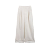 2025 THE MIND curled wide-leg casual pants women's 2025 spring new Korean version simple high-waisted versatile long pants T226