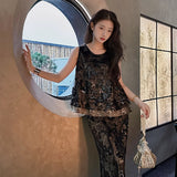 New Chinese style women's clothing  new temperament light luxury beads embroidered skirt vest two-piece set women's N4079