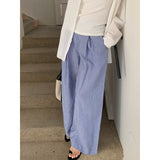 2025 THE MIND Tencel linen vertical stripe drape casual pants women's 2025 summer lazy wind loose wide-leg pants T273
