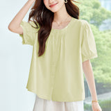 Cotton cocoon, large size short-sleeved shirt for women
