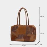 The first layer of cowhide splicing bowling bag New new miu home retro leather women's bag large capacity Boston bag