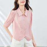 Cotton cocoon, lapel shirt women's short sleeves  summer new design niche top short small shirt