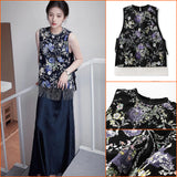 Guofeng  summer new Chinese heavy industry embroidery sleeveless Chinese style buckle black vest female M6076