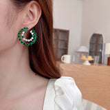 2025 Light luxury new double-row C-shaped love heart-shaped large circle stud earrings exaggerated atmosphere fashionable large C-shaped love earrings