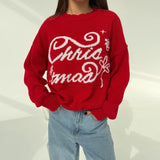2025 Autumn and winter Christmas design sense, letter contrasting color lazy wind sweater popular round neck pullover women's sweater high sense