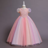 Kamames  Autumn New Girl Princess Children's Dress Color Mesh Costume for Piano Performance Baby Birthday Catwalk Puffy