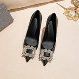 2025  pointed rhinestone high heels for women's autumn popular new stiletto black professional single shoes for women