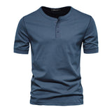 KAMAMES 2025 Hot trade New clothes men's t-Henry crew neck short-sleeved T-shirt heavy men's slim-fit solid-color sports bottoming shirt