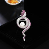 2025 popular New Light Luxury Snake Brooch Creative Zircon Animal Premium Freshwater Pearl Zodiac Snake Corsage Accessories