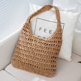 KAMAMES Bag Large Capacity Woven Bag Fashion All-Match Seaside Vacation Leisure Beach Bag Hollow Shoulder Bag Hand Bag