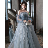 Bel canto solo performance suit student art test dress Mori host evening dress high-end light luxury niche blue