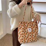 KAMAMES New Corduroy Shoulder Bag Women's South Korea Student's Canvas Bag Large Capacity Literary Simplicity All-Match Shopping Bag