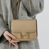 KAMAMES 2025 popular new leather palm pattern H buckle Kangkang bag cowhide small square bag fashionable versatile single shoulder messenger flight attendant bag