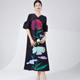 2025 skirt dress female fat sister loose large size printing fashion Popular style high sense a word skirt Popular trade