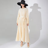 2025 High-end fashion new temperament elegant pendant feeling loose lace-up solid color long dress pleated dress women