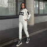 2025 Fashion Popular trade contrasting color collar letter collage sweater set women's high-end street sports long-sleeved sweater set