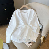 2025 round neck long-sleeved shirt women's early spring design sense chic unique lace-up shirt Korean atmosphere top