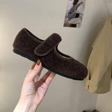 2025  Thick-soled velvet Velcro fluffy shoes women's shoes popular autumn and winter with skirts Mary Jane single shoes warm cotton shoes