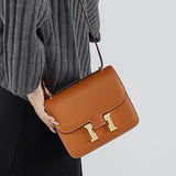 KAMAMES 2025 popular new leather palm pattern H buckle Kangkang bag cowhide small square bag fashionable versatile single shoulder messenger flight attendant bag