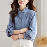 Factory direct sales  shirt women's long sleeves  spring clothes new thin design top temperament pure cotton shirt