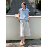 2025 THE MIND Korean version of simple cropped pants women's 2025 summer versatile wide-leg casual pants (with belt) T5003X