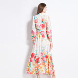 popular early spring new court style stand-up collar flower dress single-breasted design long dress