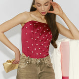2025 hot girls sexy diamond-encrusted tube top fish bone vest women pure desire spring and summer new slim-fit strap top women New