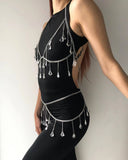 2025 FB3476  body chain transparent crystal gemstone pendant fringed chain chest chain waist chain combination body chain