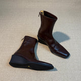 2025  Wedge heel thick sole heightened elastic thin boots women's head rear zipper retro versatile short boots