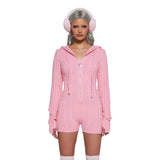 2025 New Spice Girls Twist Design Knitted Jumpsuit Women's Spring and Summer New Slim Zipper Long Sleeve Jumpsuit Women's Pants