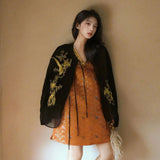 New Chinese style magpie embroidery light luxury design sense mulberry silk jacket temperament suspender skirt set female M6089
