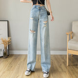 kamames Cross-Border Foreign Trade Ripped Jeans for Women Wide Leg Straight Wide Loose Summer Thin New Retro Draping Irregular Mop