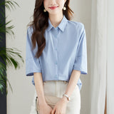 Cotton cocoon, pure cotton white shirt women's short-sleeved  niche design top, loose age-reducing high-end Korean version clothes