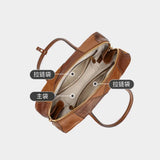 The first layer of cowhide splicing bowling bag New new miu home retro leather women's bag large capacity Boston bag