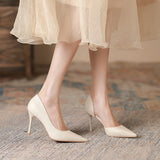 2025 966-A commuter simple super high heel women's shoes soft sole side empty pointed single shoes women's solid color temperament stiletto high heels