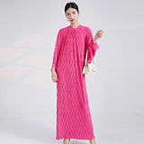 2025 dress high quality design sense loose large size Popular trade women's bat sleeve elegant dress pleated dress