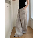 2025 THE MIND linen cotton strappy striped casual pants 2025 summer new Korean drape wide-leg trousers T263