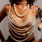 2025 XH10042 Cross-border New Accessories Pearl Body Chain Tassel Hollow Sexy Breast Chain Top Vest Body Chain