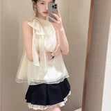 Summer new mesh sequined lace-up top light luxury high waist lace mezzanine design temperament set M6117