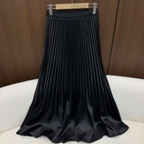 2025 spring and summer new minimalist and thin solid color pleated skirt